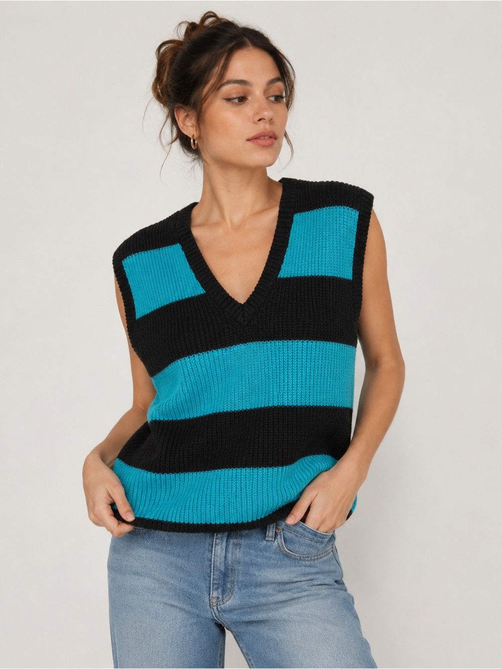 Vintage 90s Wide Striped Sweater Vest by Clovelly